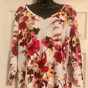 Size 2X Karen Scott White vee neck 3/4 sleeves
